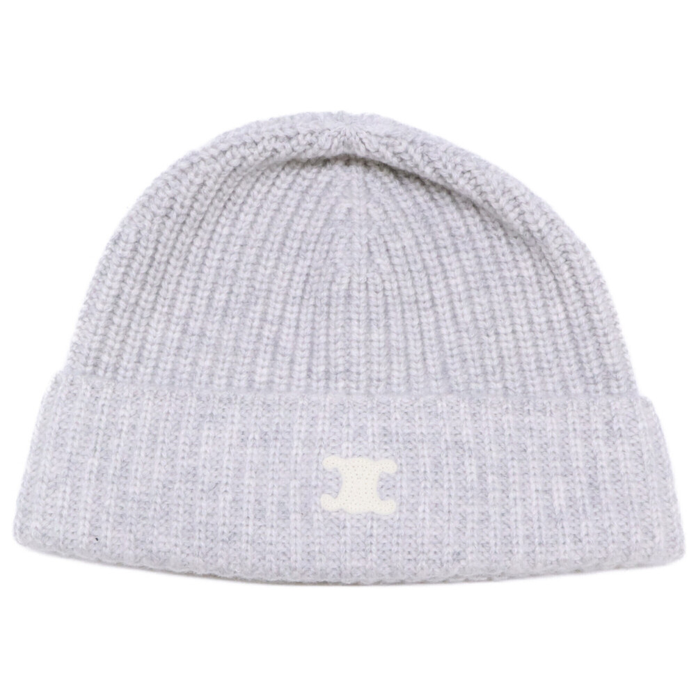 CELINE AA07D317V.08GC Triomphe Patch Cashmere Knit Hat, Grey, Women's